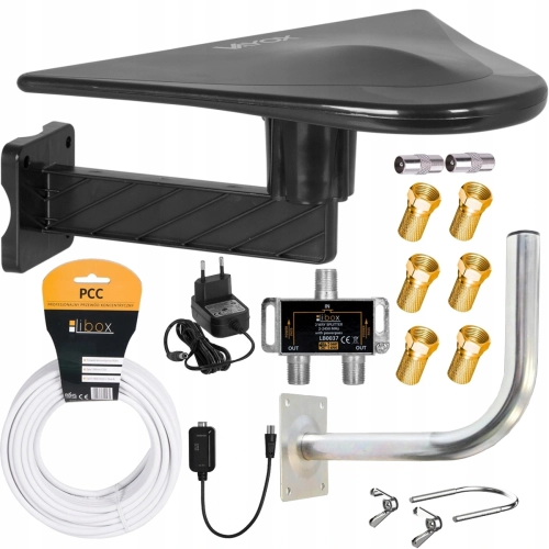 Antena aktywna DVB-T2 3TV MUX8 H.265 kabel zestaw czarna