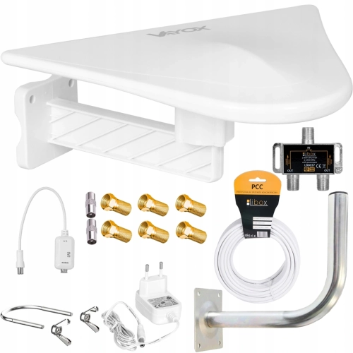 Antena aktywna DVB-T2 3TV MUX8 H.265 kabel zestaw biała