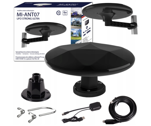 Antena samochodowa dookólna aktywna TV DVB-T2 UFO Mistral Strong Ultra czarna