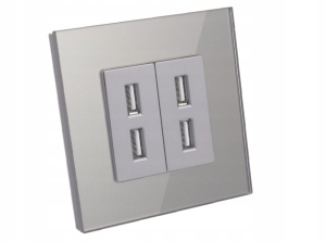 Gniazdo ładowarka USB x2 podwójne szklana ramka szare B-Line