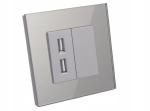 Gniazdo ładowarka USB x2 szklana ramka szare B-Line