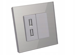Gniazdo ładowarka USB x2 szklana ramka szare B-Line