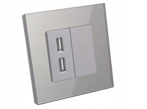 Gniazdo ładowarka USB x2 szklana ramka szare B-Line