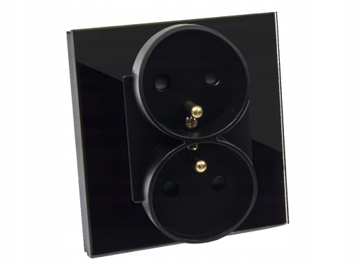 Gniazdo gniazdko elektryczne podwójne szklane czarne B-Line