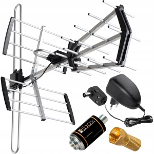 Antena TV kierunkowa siatkowa DVB-T2 Combo MUX8 wzmacniacz LB900 AX900 VA900
