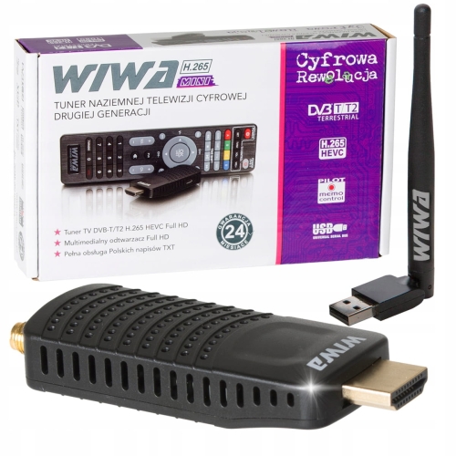 Tuner dekoder TV naziemnej HD DVB-T2 H.265 Wiwa mini WiFi