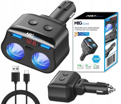 Rozdzielacz gniazda zapalniczki 12-24 V 3x USB QC PD