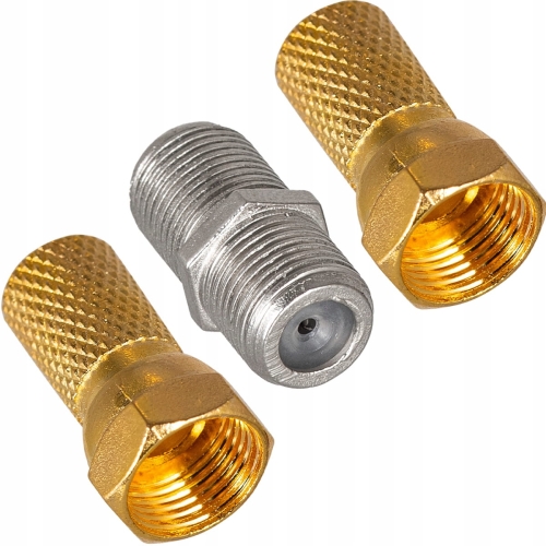 Łącznik kabla antenowego beczka + 2x wtyk F 6,8 mm