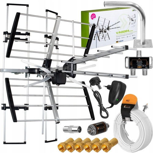 Antena kierunkowa DVB-T2 Combo 4K MUX8 zestaw 2 TV akcesoria do 140 km Vayox