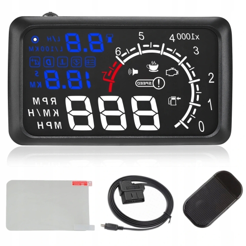 Wyświetlacz projektor HUD LED LCD OBD2 5,5" zegary Blue