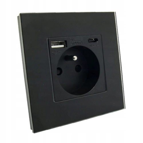 Gniazdo gniazdko USB A i C elektryczne szkło czarne 3100 mA B-Line