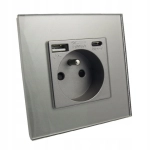 Gniazdo gniazdko USB A i C elektryczne szkło szare 3100 mA B-Line 