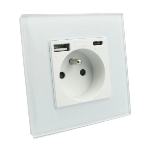Gniazdo gniazdko USB A i C elektryczne szkło białe 3100 mA B-Line 