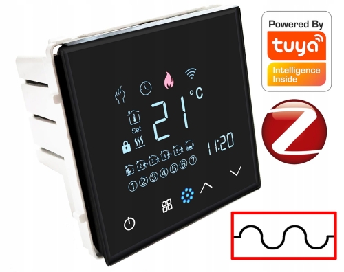 Sterownik ogrzewania termostat podłogowy ZigBee Tuya czarny + szklana ramka