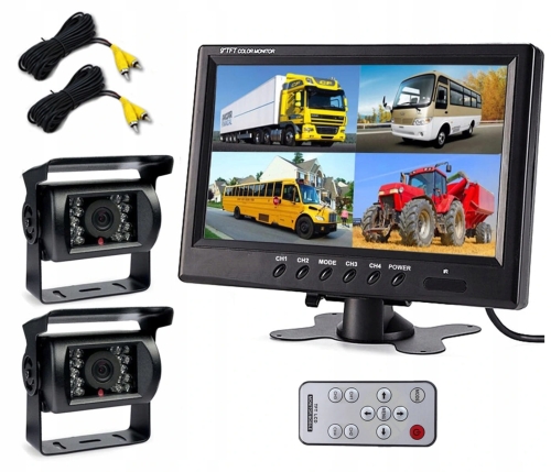 Kamera cofania IR 2x monitor 9" podziałka ekran dzielony na 4