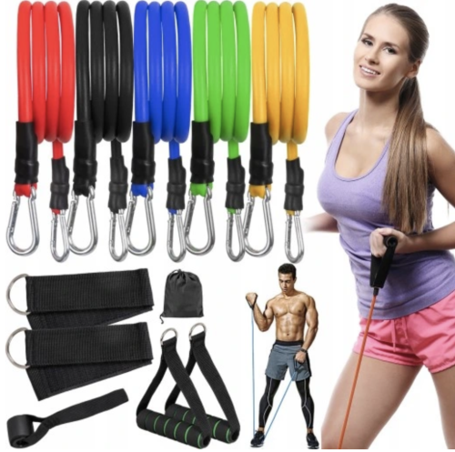 Zestaw 5 gum do ćwiczeń fitness gumy oporowe z uchwytem
