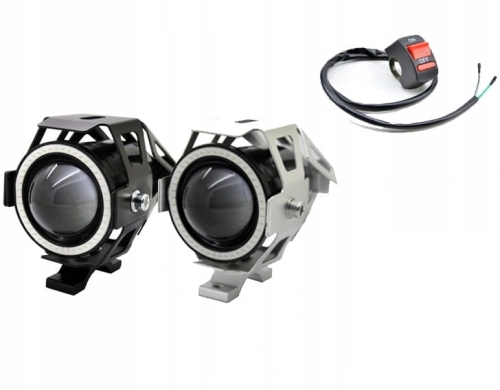 Halogeny motocyklowe Ring LED lampy reflektory U7  kolor czarny lub srebrny wybór 