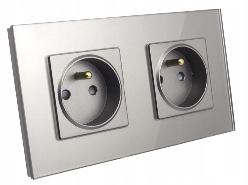 Gniazdo gniazdko szklane podwójne z bolcem szare B-Line 