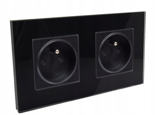 Gniazdo gniazdko szklane podwójne z bolcem czarne B-Line 