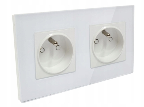 Gniazdo gniazdko szklane podwójne z bolcem białe B-Line 