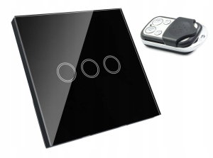 Włącznik dotykowy szklany potrójny czarny 3G + pilot B-Line