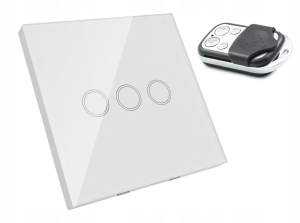 Włącznik dotykowy szklany potrójny biały 3G + pilot B-Line
