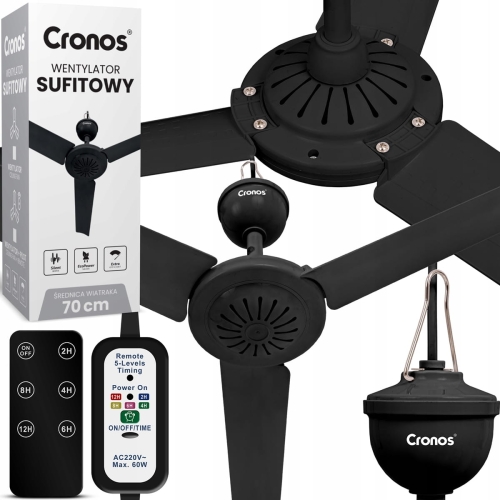 Wentylator wiatrak sufitowy pilot Timer 70 cm czarny