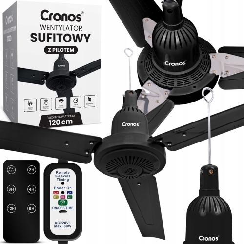 Wentylator wiatrak sufitowy pilot Timer 120 cm czarny