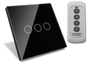 Włącznik dotykowy szklany potrójny czarny 3G + pilot B-Line 