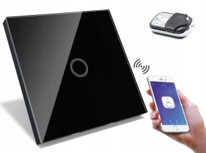 Włącznik dotykowy szklany pojedynczy 1 GB czarny WiFi Tuya + pilot B-Line 