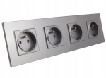 Gniazdo gniazdko elektryczne poczwórne szklane szare B-Line