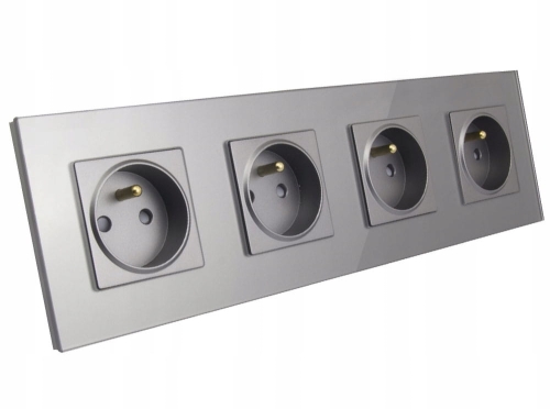 Gniazdo gniazdko elektryczne poczwórne szklane szare B-Line