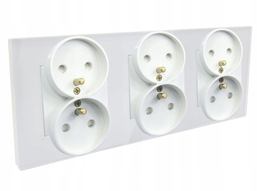 Gniazdo gniazdko elektryczne potrójne szklane z bolcem białe B-Line