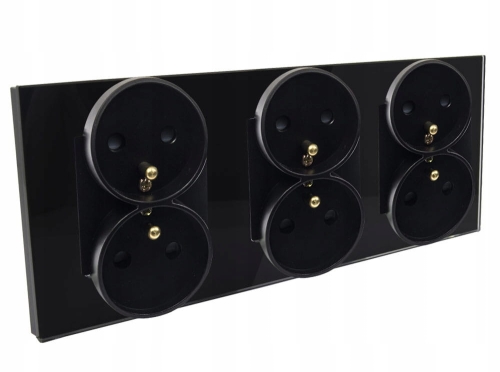 Gniazdo gniazdko elektryczne potrójne szklane z bolcem czarne B-Line