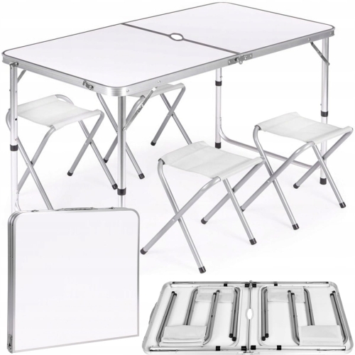 Stół turystyczny składany 60 x 120 x 69,5 cm biały Heckermann + 4 krzesła