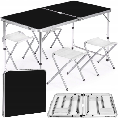 Stół turystyczny składany 60 x 120 x 69,5 cm czarny Heckermann + 4 krzesła