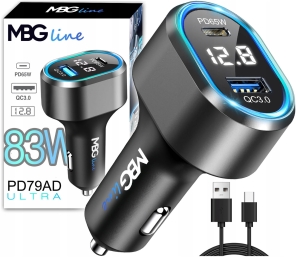 Szybka ładowarka samochodowa USB-C PD 65 W + QC3.0