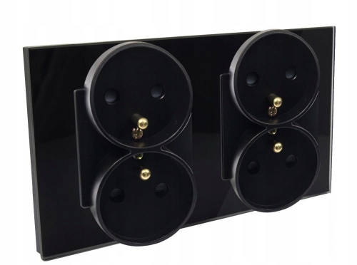 Gniazdo gniazdko elektryczne szklane podwójne z bolcem czarne B-Line