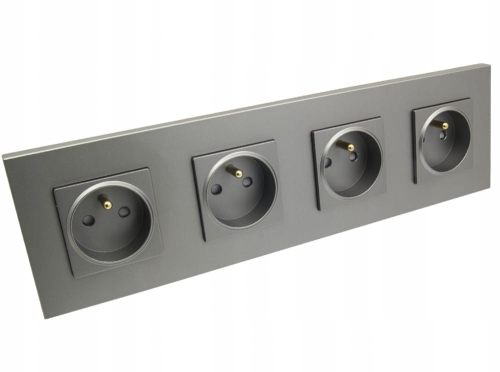 Gniazdo gniazdko elektryczne w poczwórnej ramce szare Deluxe B-Line 