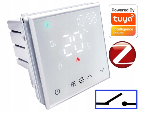 Sterownik ogrzewania termostat podłogowy sterowanie beznapięciowe ZigBee Tuya biały + szklana ramka