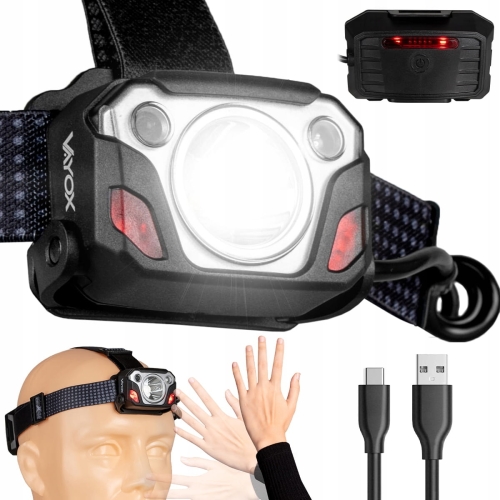 Latarka czołowa czołówka 1200 lumenów LED białe i czerwone Zoom USB-C Pro Vayox 