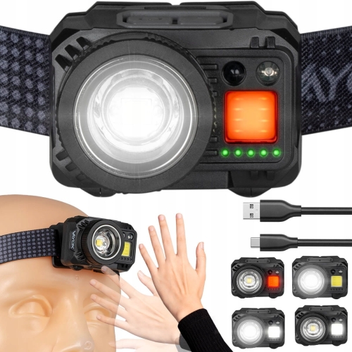 Latarka czołowa czołówka LED białe i czerwone 500 lm Zoom USB-C Pro Vayox