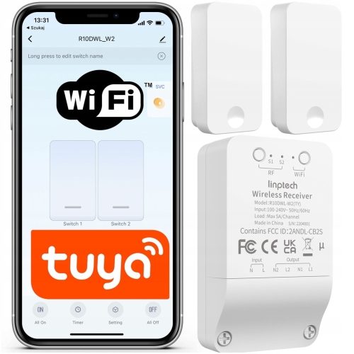 Podwójny przekaźnik włącznik Smart 5 A 2x bezbateryjny przycisk WiFi Tuya