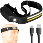 Latarka czołowa czołówka 3x LED  akumulatorowa pasek USB-C IPX czujnik Vayox