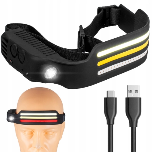 Latarka czołowa czołówka 4x LED akumulatorowa czujnik pasek USB-C IPX Vayox