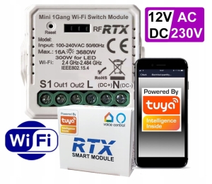 Sterownik przekaźnik beznapięciowy WiFi Tuya + RF zasilanie 12 V / 230 V