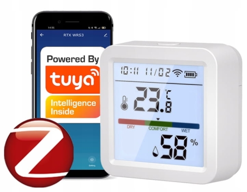 Czujnik sensor temperatury wilgoci automatyzacja procesów LCD Zigbee Tuya