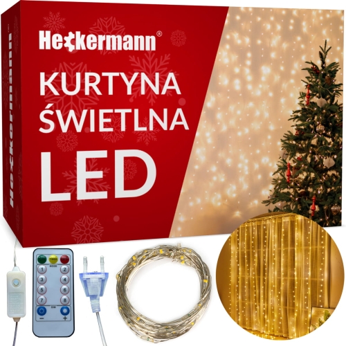 Kurtyna świetlna lampki na druciku girlanda białe ciepłe 300 LED 3 x 3 m