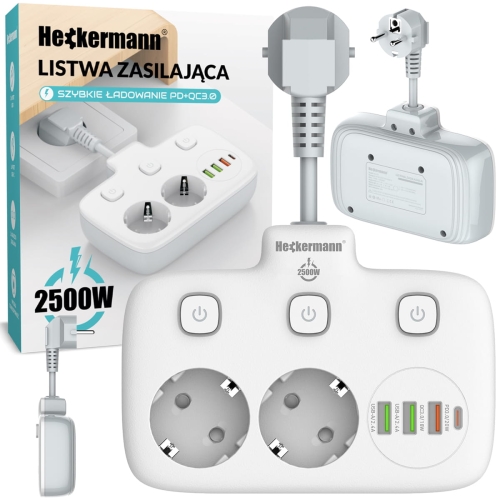 Listwa zasilająca przedłużacz 2500 W QC 3.0 4x USB