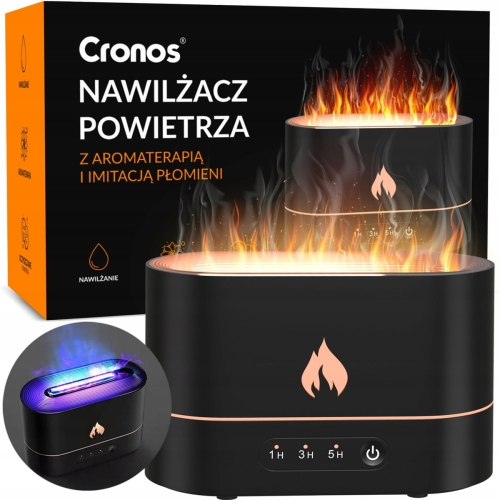 Nawilżacz powietrza dyfuzor zapachowy LED aromaterapia efekt ognia kominek czarny